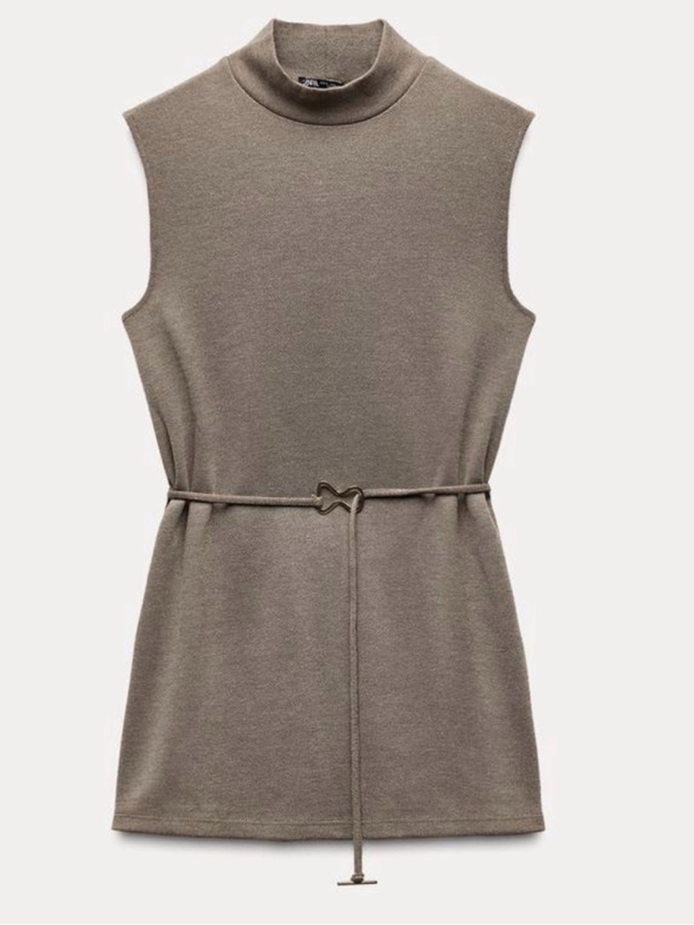 NWT Zara Sleeveless Mock Neck Belted Top/Tunic - Taupe